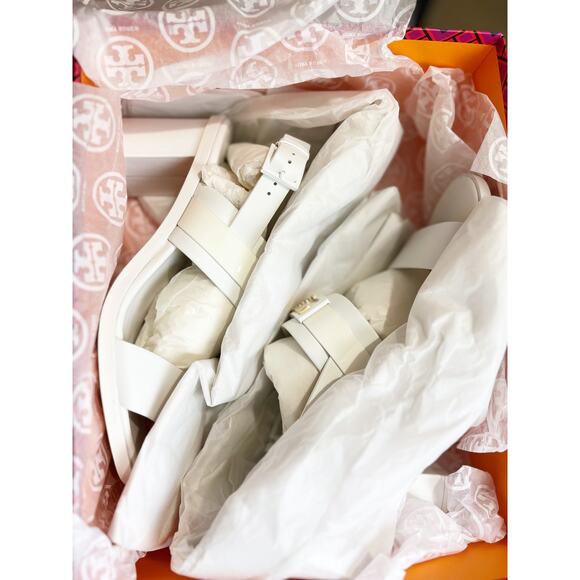 Tory Burch Gigi Two Band White Leather Block Heel Slingback Sandals Size 8.5 NWB - Picture 10 of 16